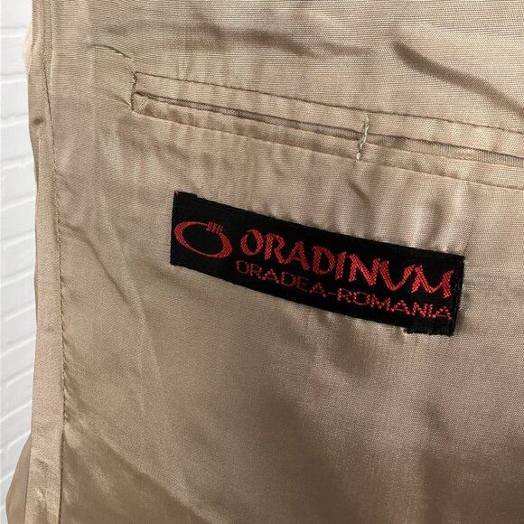 Oradinum Blazer Men 44 Tan Green Houndstooth Double Breasted Polyester Romainia‎ - Picture 7 of 16